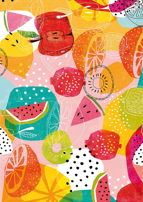 Instant Download Summertime Art Print brightly coloured summer fruit pattern