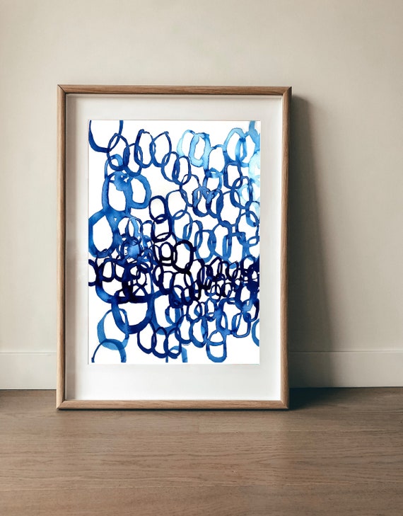 Quiet Blue No.2 Wall Art Print abstract illustration in blue ink decor