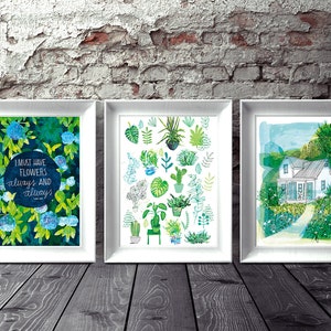 Happiness of Home  Set of 3 Wall Art prints hand drawn illustration