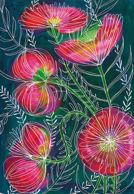 Always Flowers Archival Wall Art print floral illustration decor Botanical Wall Art