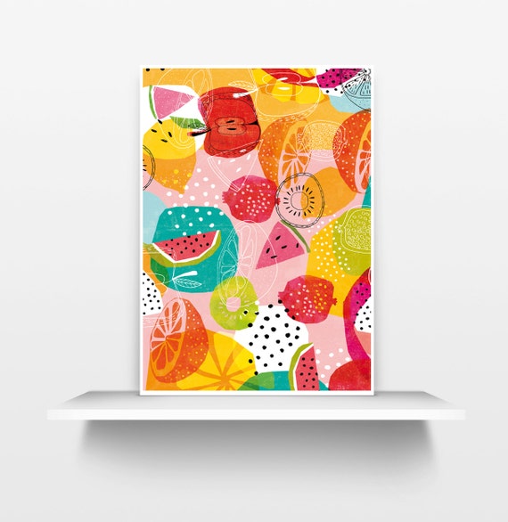 Instant Download Summertime Art Print brightly coloured summer fruit pattern