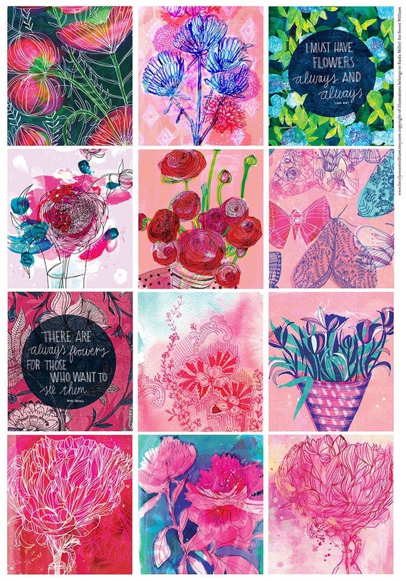 Beautiful Floral 12 set Tags Instant digital download, digital scrapbooking, junk journal, printable collage, printable paper craft