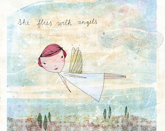 She Flies With Angels instant digital download Wall Art Print kids decor print at home