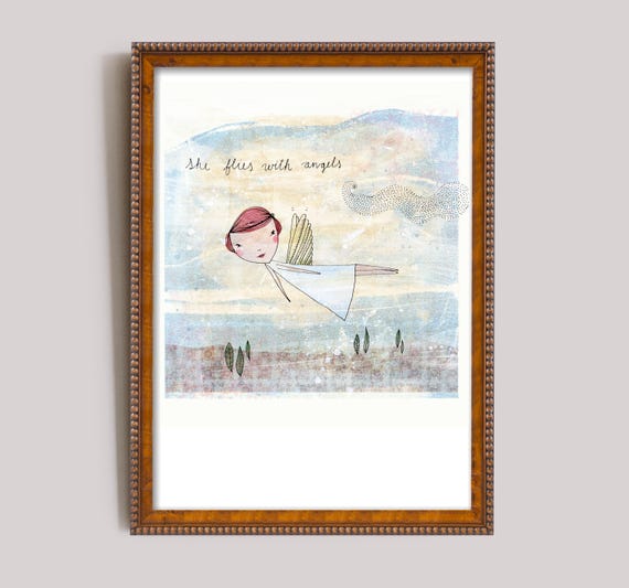 She Flies With Angels  - Printable Wall Art for Children’s Rooms & Nurseries – Digital Download