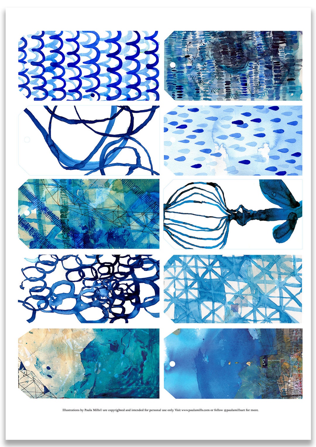 Printable Inky Inky Blue Gift Tags Printable Digital Download Set of 10, Scrapbooking ...
