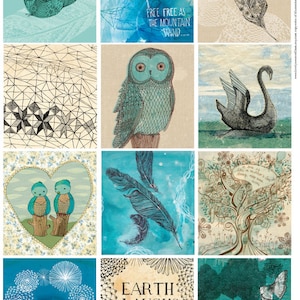 Blue Bird Tags, Instant Digital Download 12 gift tags for gifts, favours, journaling, DIY craft projects, digital scrapbooking, collage