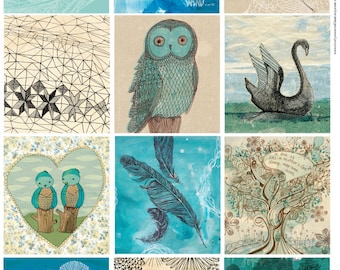 Blå fågelkonstetiketter: Utskrivbara presentetiketter, scrapbooking (digital nedladdning)
