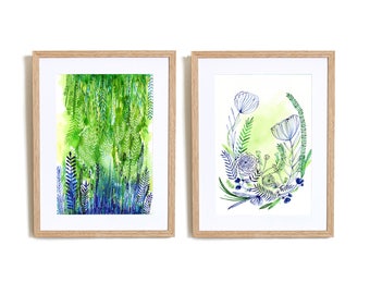 Set of 2 Joy No1. and No.2 Wall Art Prints  hand drawn illustration