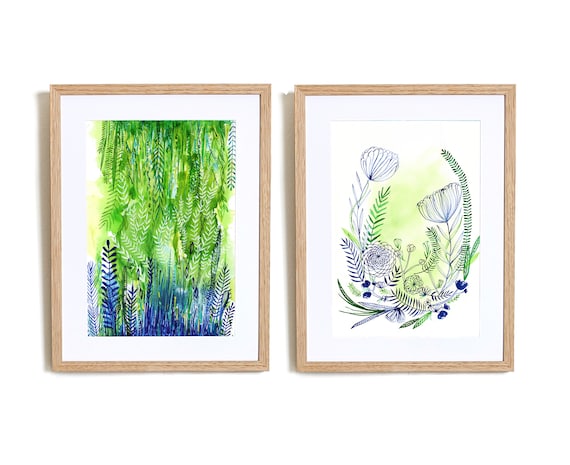 Set of 2 Joy No1. and No.2 Wall Art Prints  hand drawn illustration