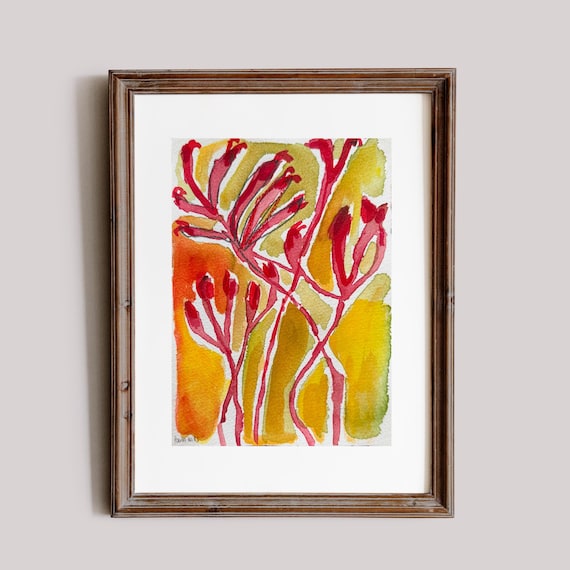 Kangaroo Paw No 2 Original Watercolour Flower Sketch on Paper – Mixed Media Botanical Art, Australian Native Plants