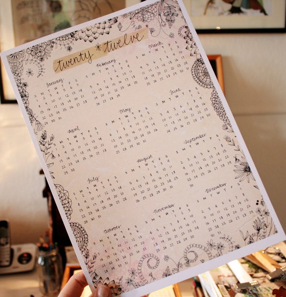Items similar to 2012 calendar whole year on one page in florals on etsy