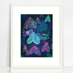 Floral Night Moths Archival Quality Wall Art Print Moth Illustration ...