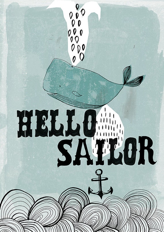 Hello Sailor Instant download DIY printing illustration kids decor wall art