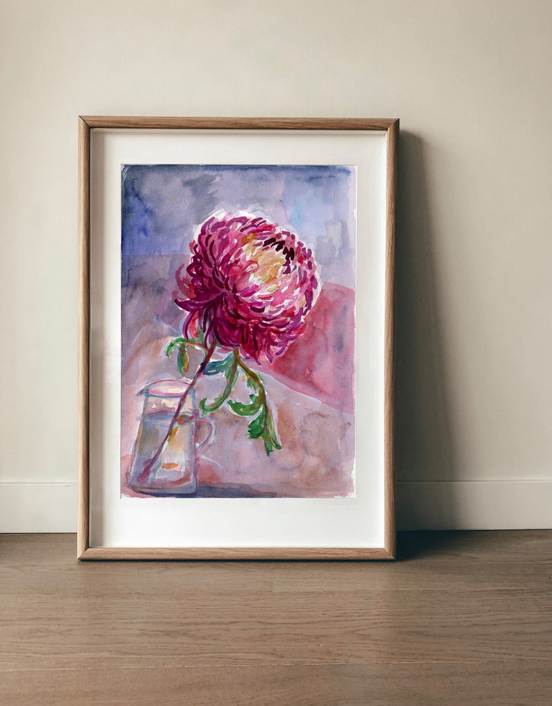 Jar of Purple Dahlia Wall Art Print botanical illustration decor image 2