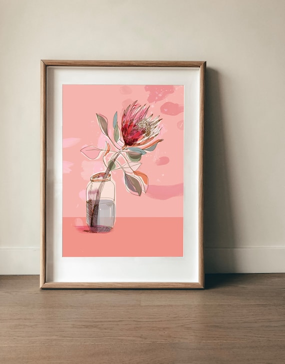 King Protea Jar, Flower Wall Art, Australian Native, Flower Decor, Botanical Native Print, Protea Painting Archival Print