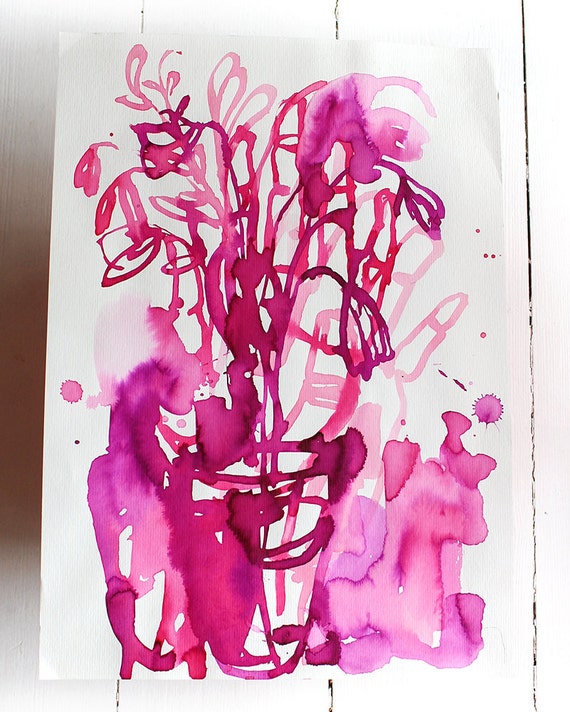 Original Watercolor artwork Magenta Flowers watercolour original painting by Paula Mills wall art