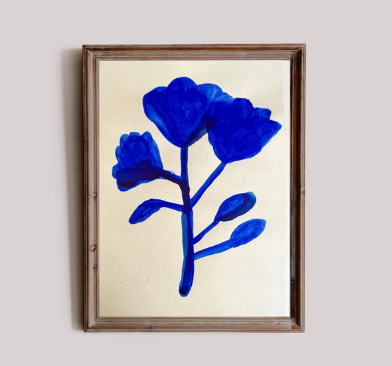 Blue Floral Shapes No. 4, Original painting on paper by Paula Mills, botanical art decor