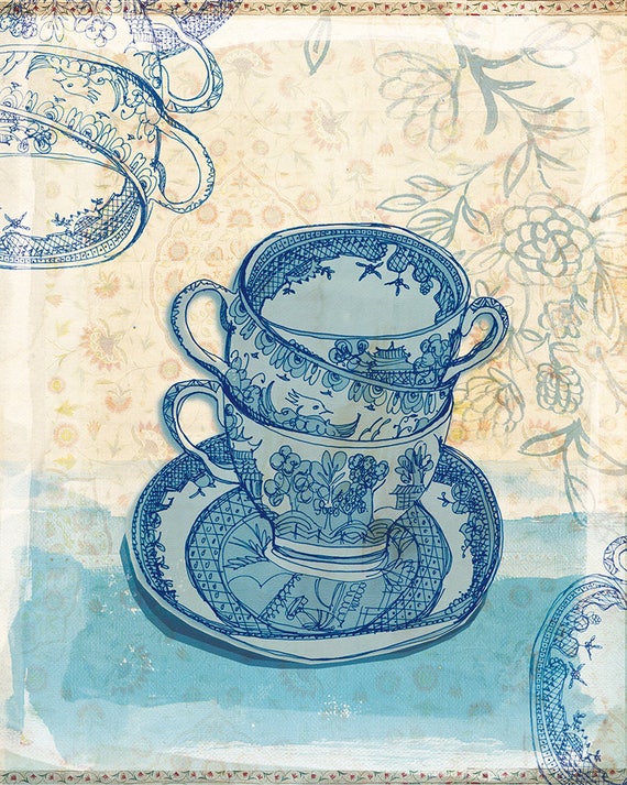 Blue Willow Pattern Tea Cup Wall Art print