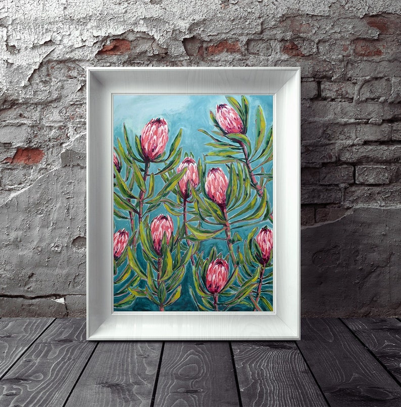 Pink Protea Print, Flower Wall Art, Australian Native, Pink Flower Decor, Botanical Native Print, Pink Protea Painting Archival Print image 3