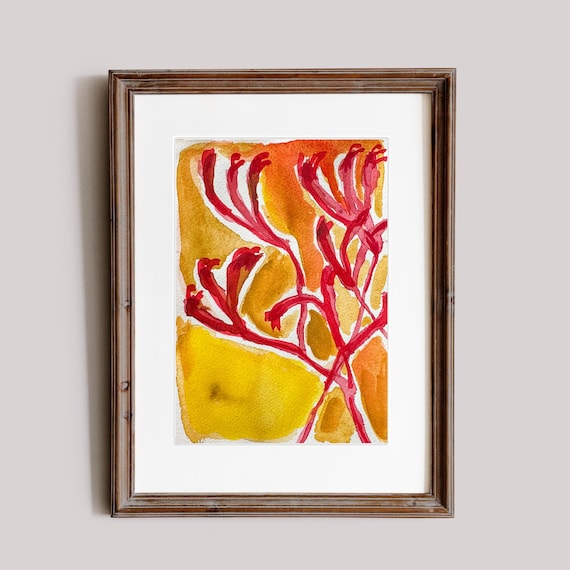 Kangaroo Paw No 1 Original Watercolour Flower Sketch on Paper – Mixed Media Botanical Art, Australian Native Plants