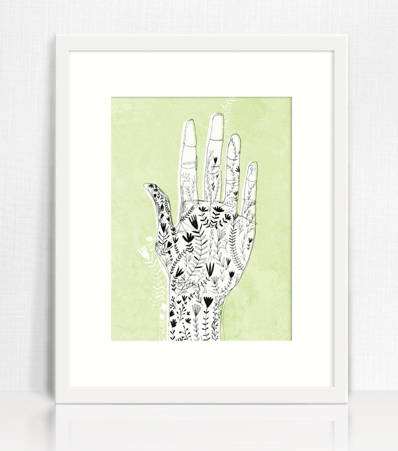 Floral Hand Archival Wall Art Print Flower Illustration Flower Decor, Botanical Print, Archival Wall Art Unframed Print image 2