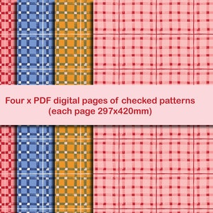 Four Checked Digital Paper Instant Digital Download Printable Art Scrapbooking Journaling Collage image 1