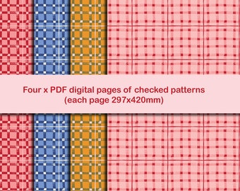 Four Checked Digital Paper Instant Digital Download  Printable Art Scrapbooking Journaling Collage