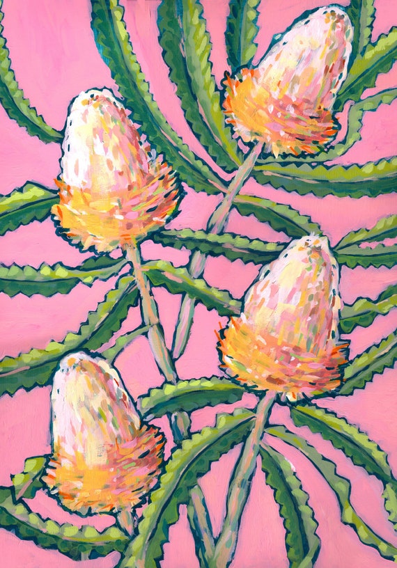 Pink Banksia Painting Wall Art Print Botanical Home Decor, Botanical Print, Archival Wall Art Unframed Print