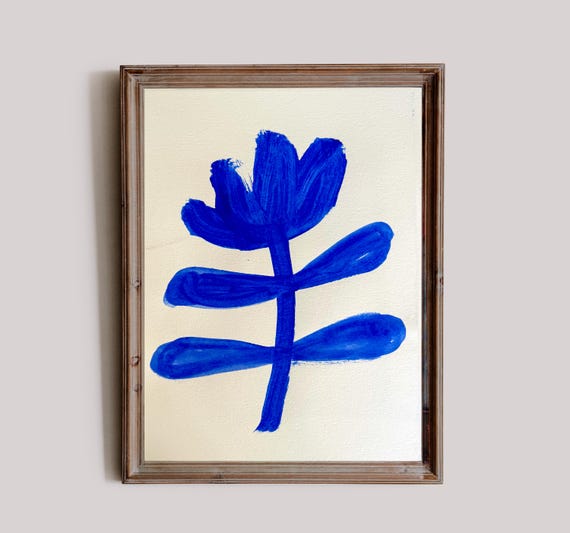 Blue Floral Shapes No. 5, Original painting on paper by Paula Mills, botanical art decor