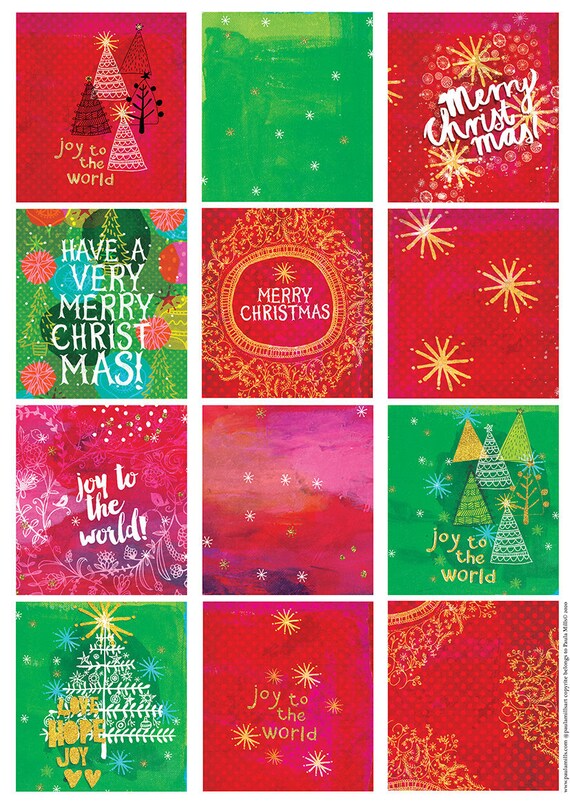 Festive Christmas Gift Tags, Instant Digital Download , 12 gift tags, digital scrapbooking, art journal, collage, printable, mixed media