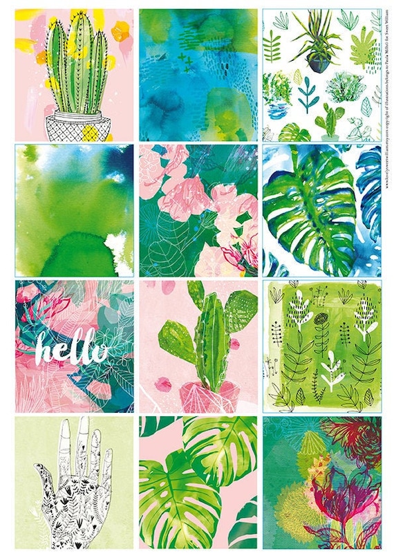 Green Plant Tags, Instant Digital Download, Set of 12  illustrative tags, scrapbook, junk journal, digital collage