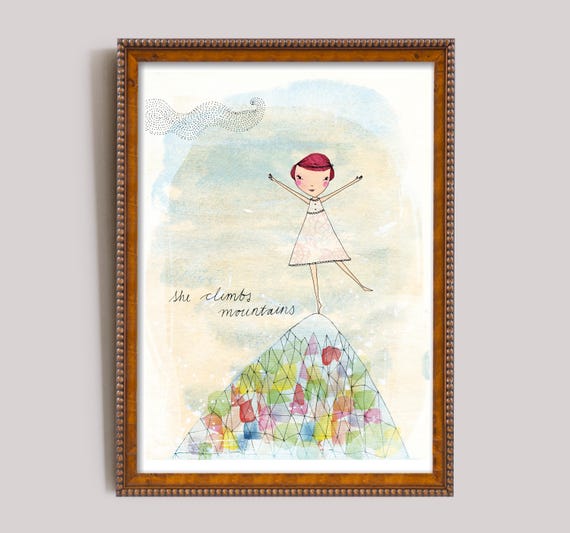 She Climbs Mountains – Printable Wall Art for Girls’ Rooms & Nurseries – Digital Download