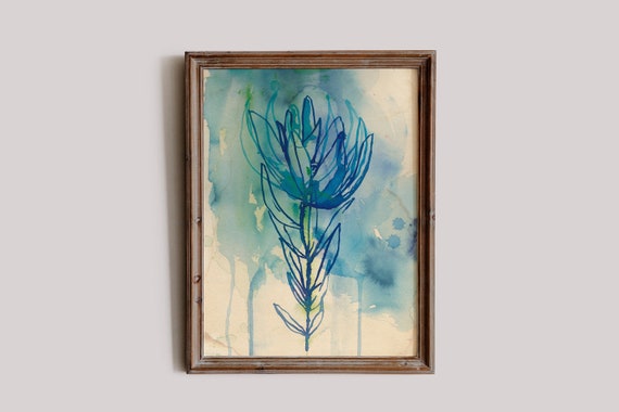 Blue Wash Protea Wall art print - botanical watercolour archival Quality Art Print Flower Decor, Botanical Print, Archival Unframed Print