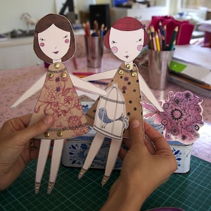 Paper Dolls, instant digital download, printable, 2 dolls per sheet,  DIY from Paula Mills illustrations