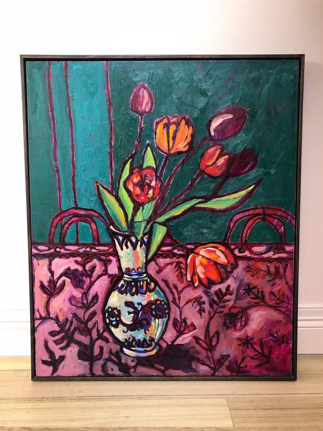 Red Tulips Original Framed Oil Painting on Canvas - Etsy