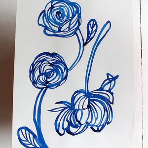 Original Watercolor artwork Inky Blue Rose watercolour original by Paula Mills Unique Wall Art