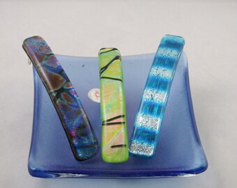 Dichroic Barrette for Spring - Green - Turquoise - Blue- Genuine made in France barrette - 4" barrette (3242-3607-4117)