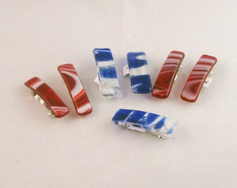 RED or BLUE  small to mini barrettes - fused glass barrette - red and white barrette - Blue & white (5460-5462-5769-5771)