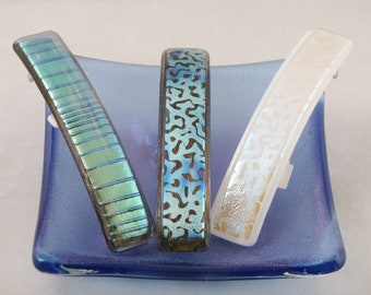 Dichroic Barrette - White- Silver - Frosty Green - Genuine made in France barrette - 4" barrette (5477-5478-5819)