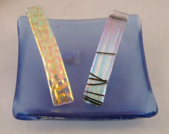 Dichroic Barrette - Textured - Teal - Genuine made in France barrette - 4" made in France barrette (5695-5840)