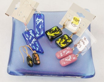 Dragonfly earrings - dichroic glass earrings - lightweight dangle earrings - clip or wire earrings (4209-4296-5527)