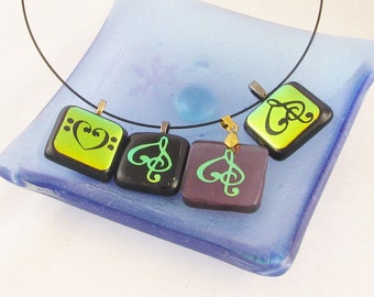 Music Clef - treble clef - bass clef - dichroic glass pendant - musical pendant - music in my heart  (4443-4445-4447)