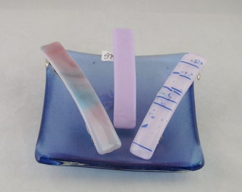 Lavender - Blue and Mauve Glass barrette - Pale pink and blue - Genuine French barrette - fused glass (3624-5755-5757)