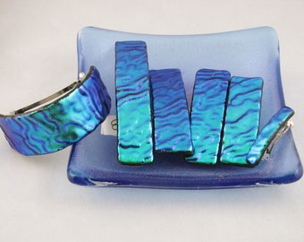 Emerald Green - Teal Dichroic barrette - mini to medium barrettes -2"-3"- 4" textured barrette  (5753-5779)