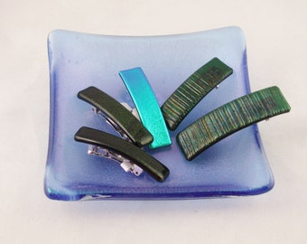 Small barrette - Dichroic glass barrette - Green barrette (5680-5726-5727)