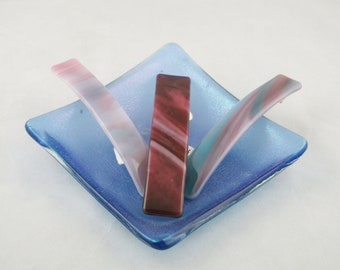 Mauve - pink or blue fused glass barrette - Extra large barrette - Genuine French barrette (4557-4558)