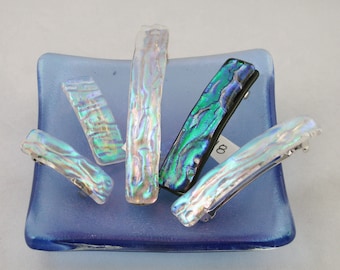 Emerald Green Dichroic barrette - small to large barrettes - textured barrette (5825-5826-5827-5838)