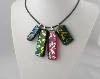 Dragonfly necklace - Dragonfly pendant - Dichroic pendant - dichroic glass jewelry- Fused glass dragonflies  (1520-1527-2250-3902)