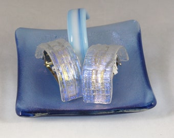 Fused Glass Barrette - Dichroic Ponytail barrette - Pale blue - made in France barrette (4908-5228-5418)