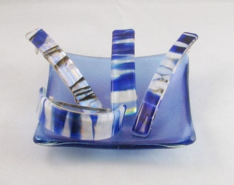 Royal blue & white barrette - dichroic - royal blue barrette - Glass Barrette - french barrette - 4" barrette (3626-4328-4905-5296)